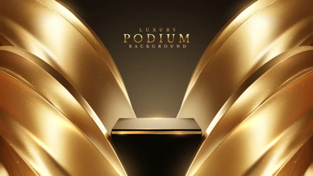 دانلود وکتور پس زمینه لوکس طلایی به همراه سکو