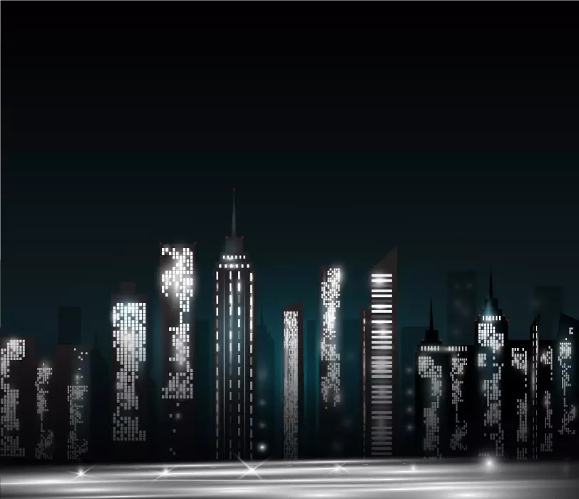 وکتور نمای شهر و ساختمان ها در شب