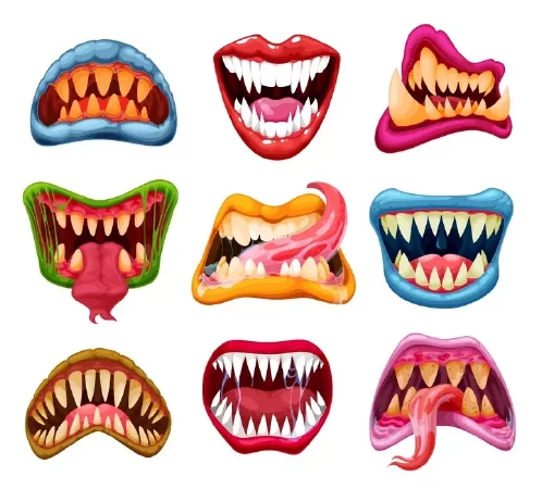 وکتور مجموعه طراحی دهان و دندان ترسناک