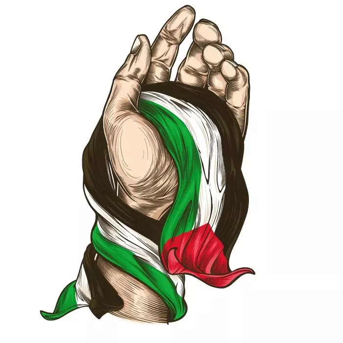 دانلود وکتور طراحی مفهومی دست و پرچم فلسطین