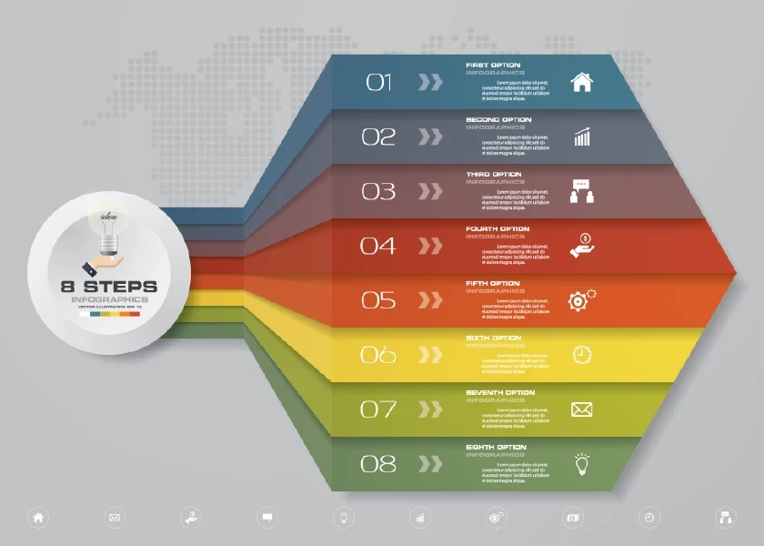 وکتور اینفوگرافیک با هشت پله