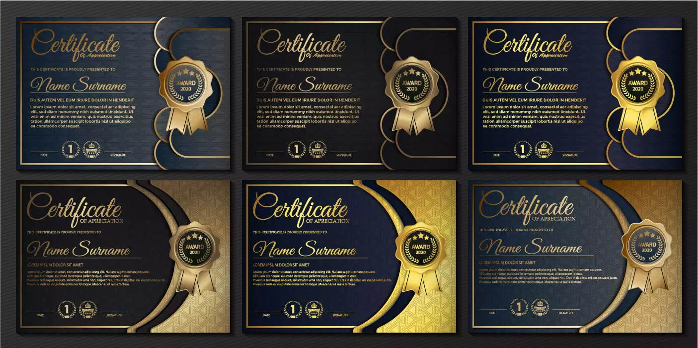 وکتور گواهی های لوکس طلایی