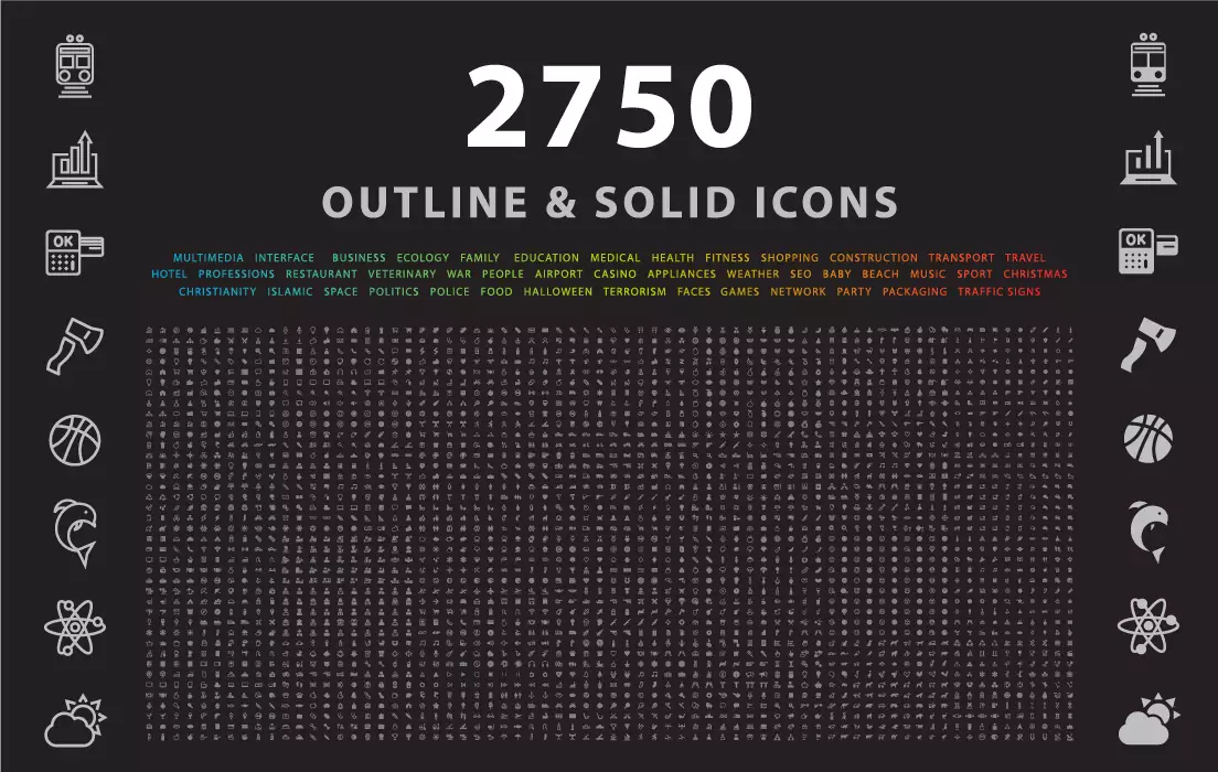 وکتور کلکسیون بزرگ آیکون های تخت خطی