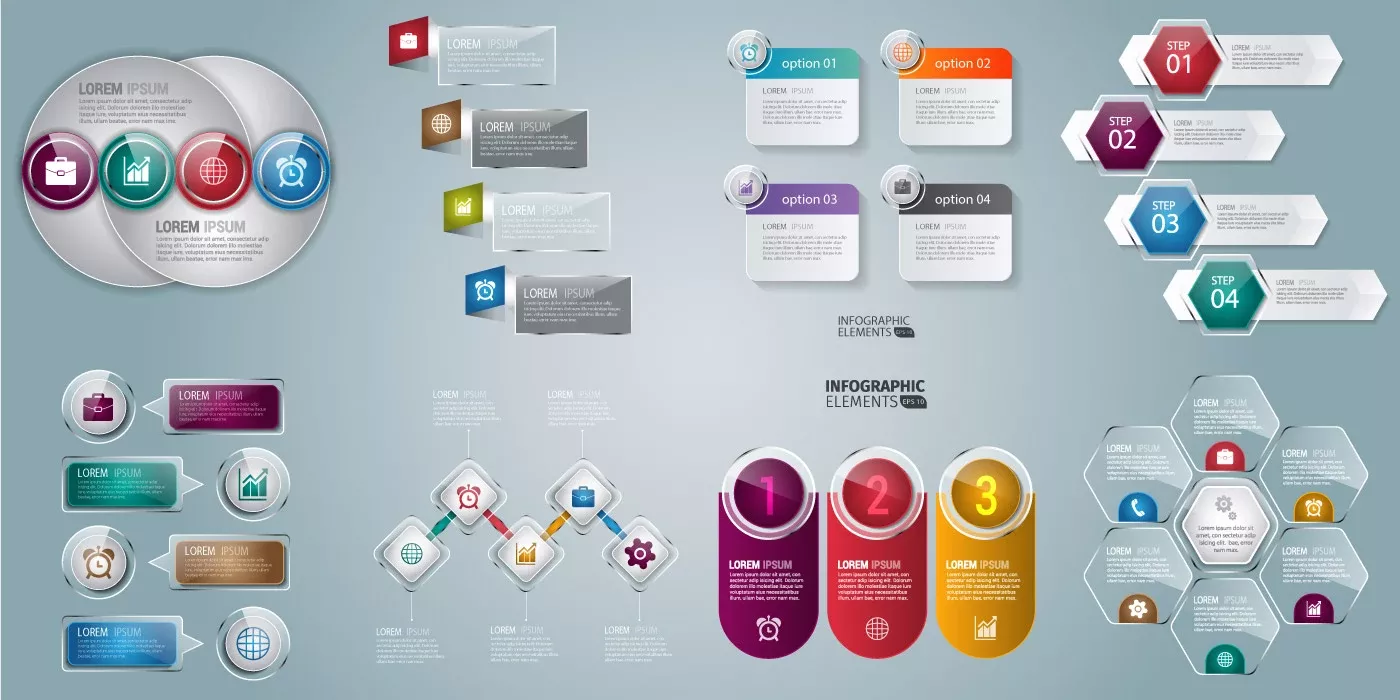 وکتور مجموعه اینفوگرافیک شیشه ای