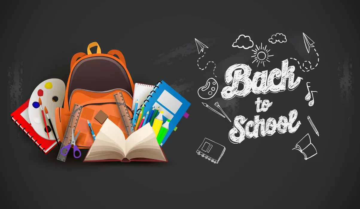 وکتور سه بعدی لوازم تحریر و کیف مدرسه