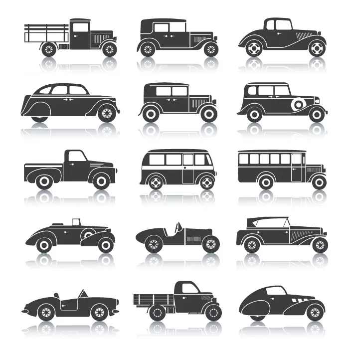 Vector black and white classic cars