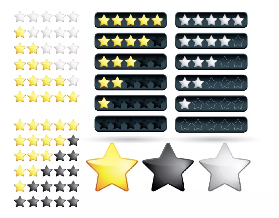 Vector set of elements and rating stars