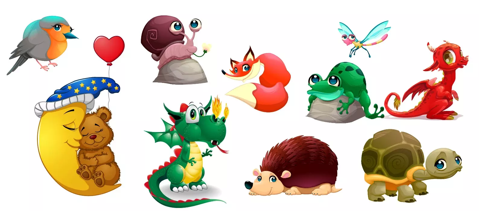 وکتور مجموعه طراحی های کارتونی حیوانات