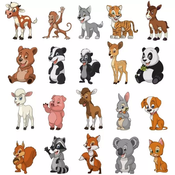 وکتور طراحی های کارتونی حیوانات مختلف