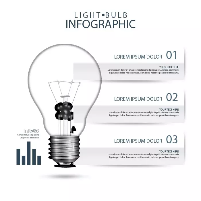 Vector infographic of a lamp design with three stages