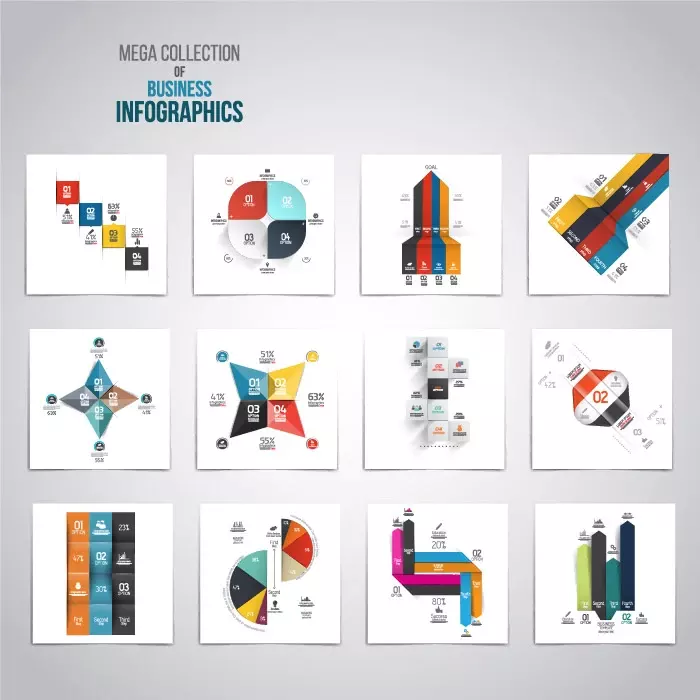 وکتور مجموعه طرح اینفوگرافیک رنگارنگ با چهار مرحله