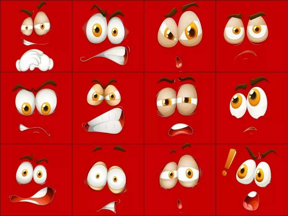 وکتور شکلک با احساسات گوناگون قرمز رنگ