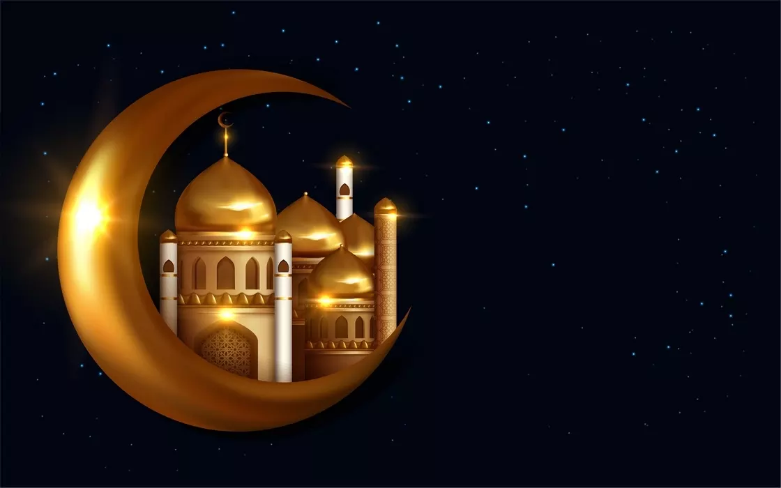 وکتور طراحی اسلامی مسجد طلایی ماه رمضان
