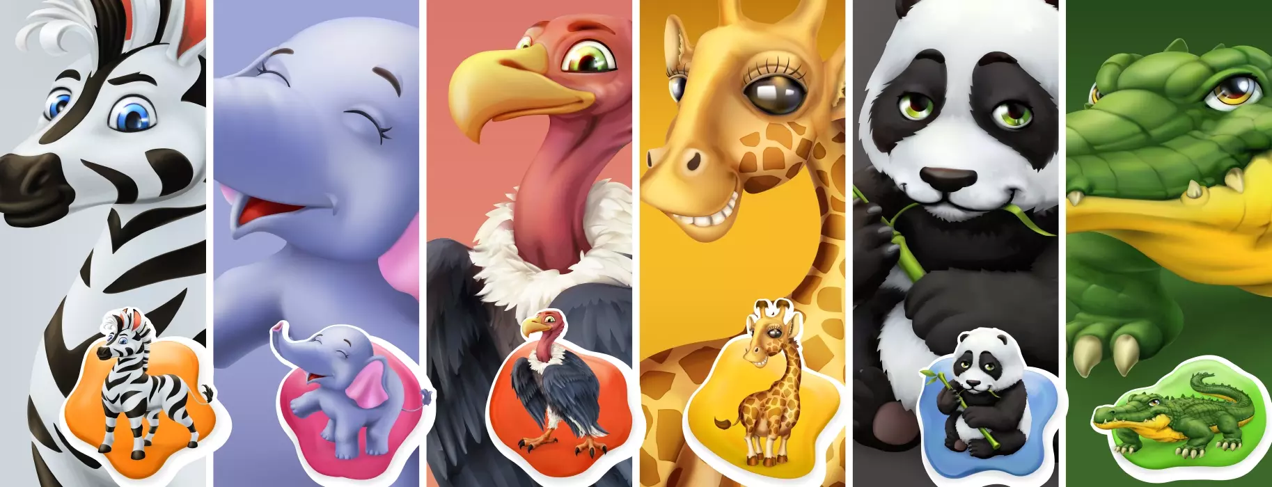 دانلود وکتور مجموعه طراحی سه بعدی حیوانات کارتونی