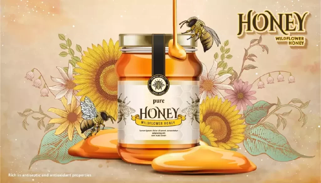 دانلود وکتور عسل سه بعدی واقع بینانه تبلیغ