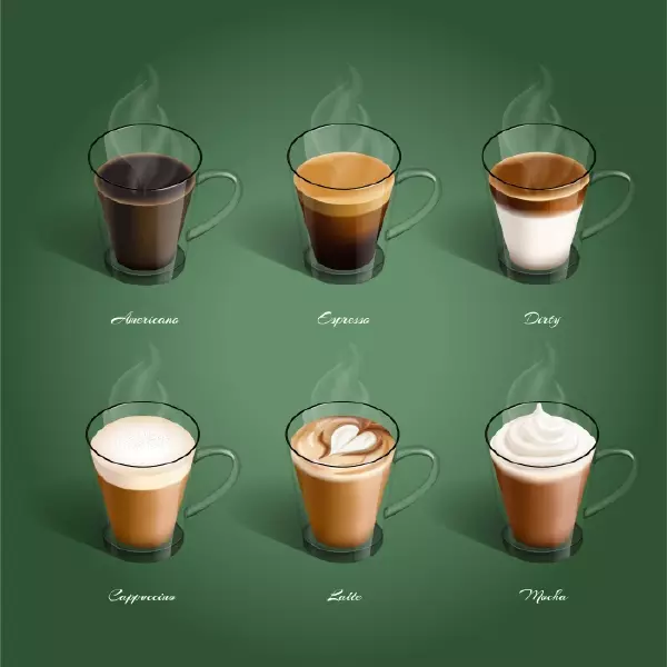 دانلود وکتور طراحی مجموعه نوشیدنی قهوه و شکلات داغ و نسکافه