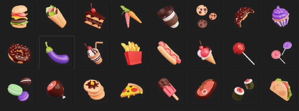 دانلود مجموعه آیکون سه بعدی غذا