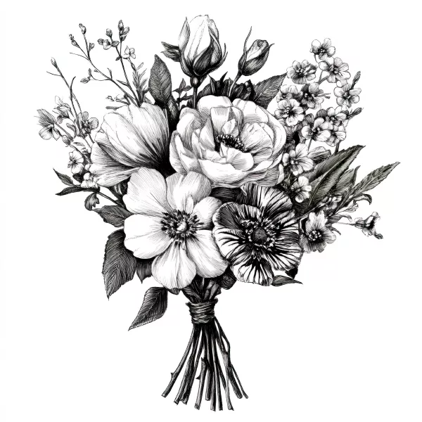 وکتور سیاه و سفید دسته گل شماره یک