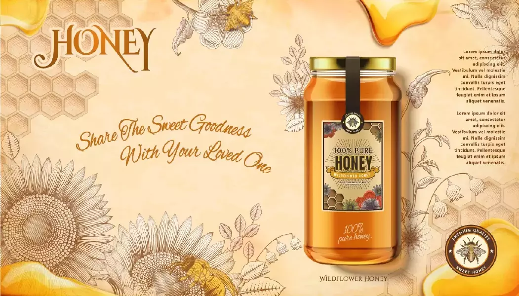 دانلود وکتور طراحی واقع بینانه تبلیغ عسل
