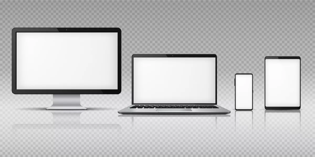 وکتور مجموعه لوازم دیجیتال و نمایشگر سفید