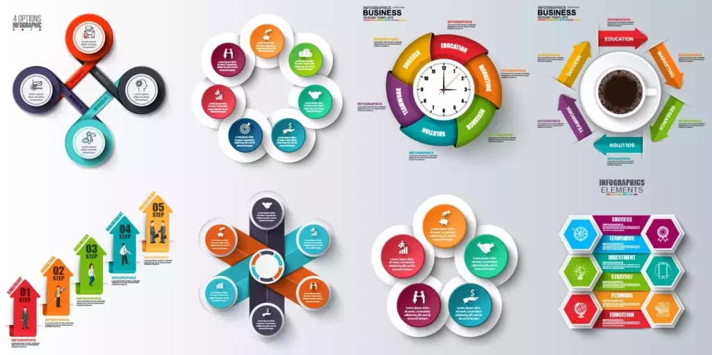 وکتور مجموعه قالب آماده اینفوگرافیک رنگارنگ