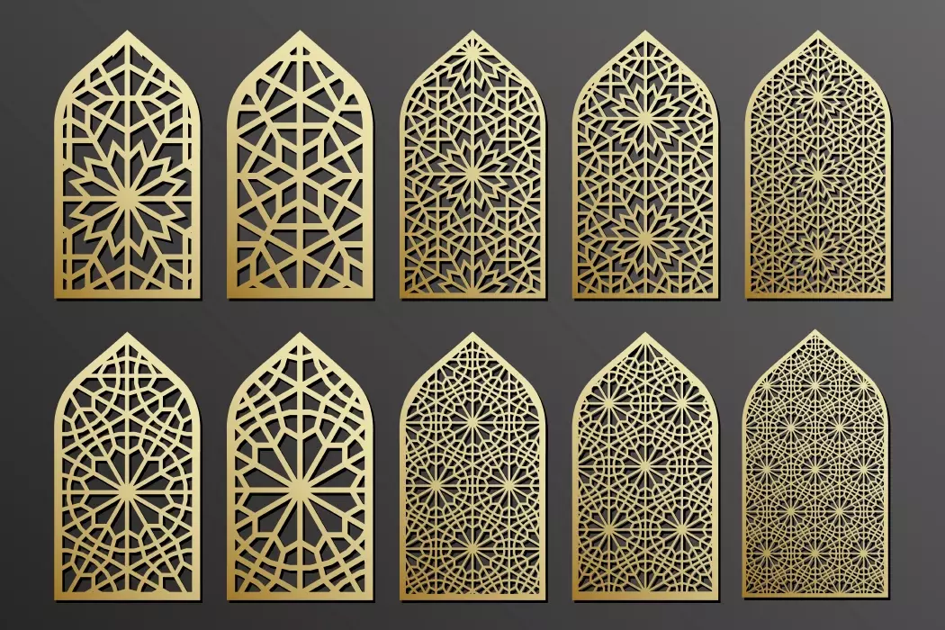 دانلود وکتور مجموعه عناصر تزئینی اسلامی سنتی طلایی