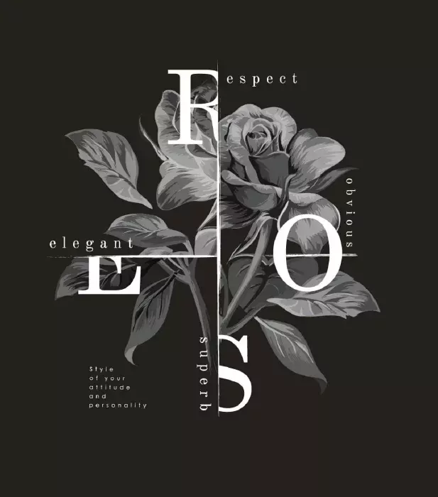 وکتور پس زمینه سیاه و سفید گل و گیاه و طرح روی تیشرت