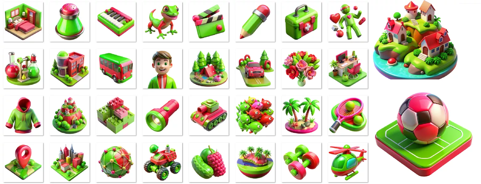 دانلود ست آیکون سه بعدی مختلف سبز و قرمز (254 PNG)