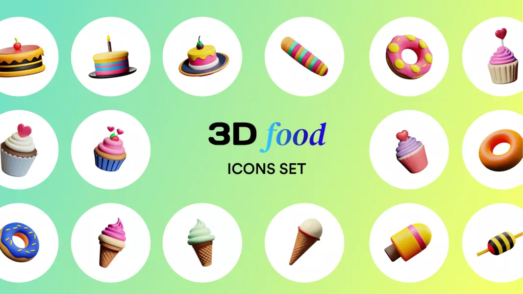 مجموعه آیکون سه بعدی شیرینی و کیک