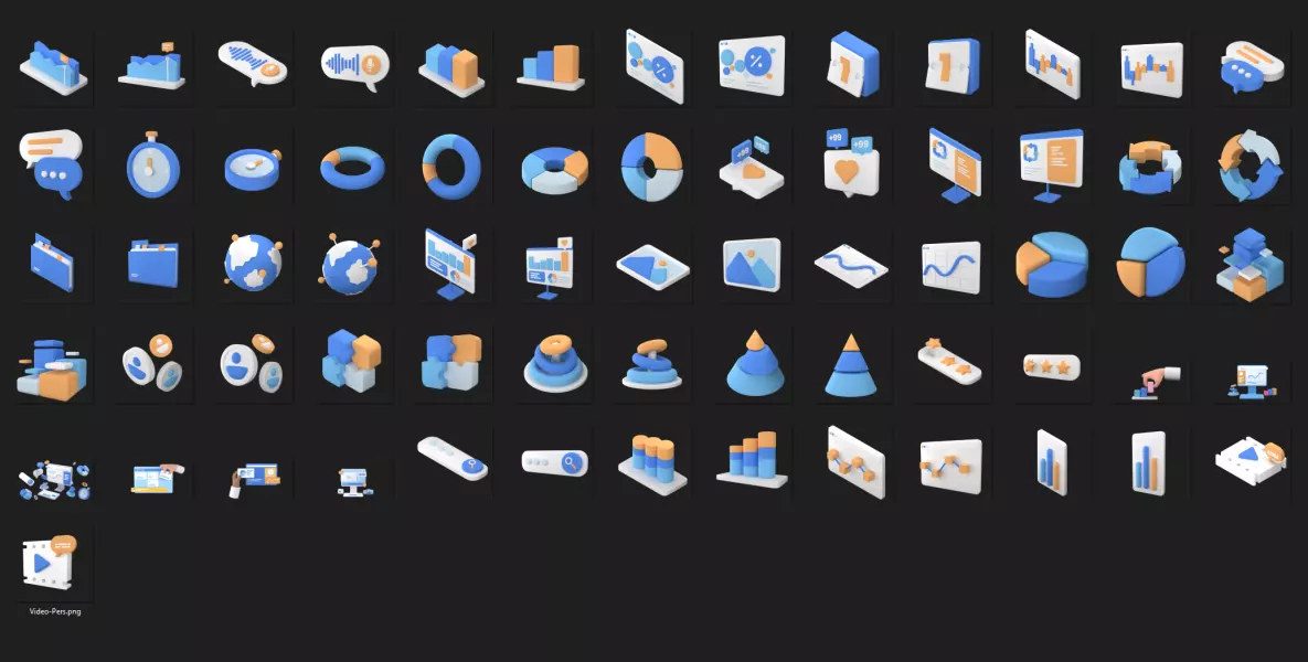 دانلود ست آیکون سه بعدی نمودار و کسب و کار (66 PNG)