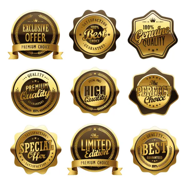 وکتور ست لیبل طلایی لوکس محصولات