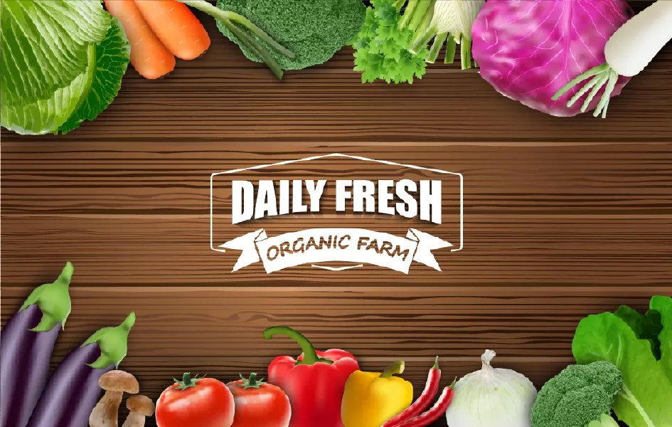 وکتور صیفی جات در زمینه چوبی