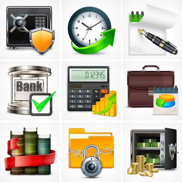 وکتور ست آیکون سه بعدی تجاری و کسب و کار