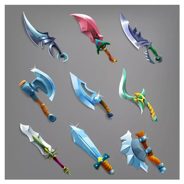 وکتور شمشیر و سلاح های مختلف برای طراحی بازی