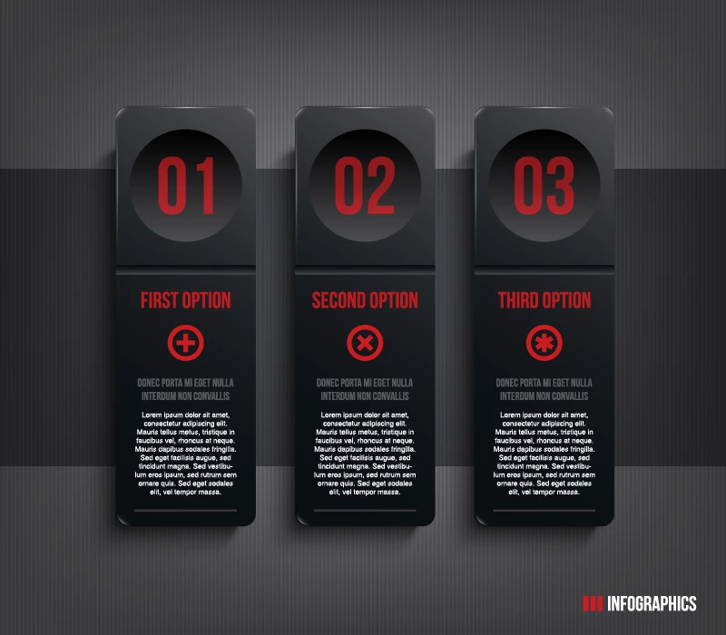 وکتور اینفوگرافیک با سه مرحله مدرن سیاه رنگ