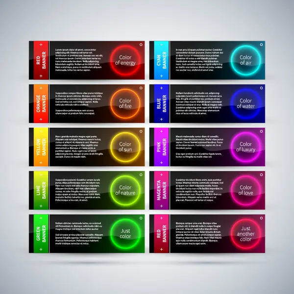 وکتور اینفوگرافیک و دکمه درخشان رنگارنگ با ده مرحله