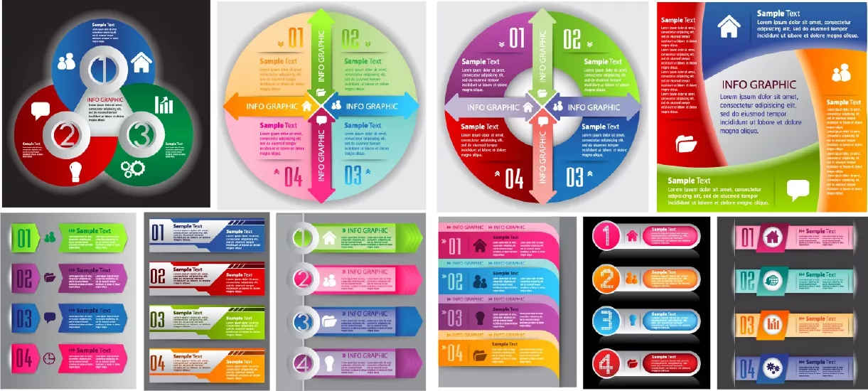 وکتور کلکسیون اینفوگرافیک های رنگارنگ شماره هشت