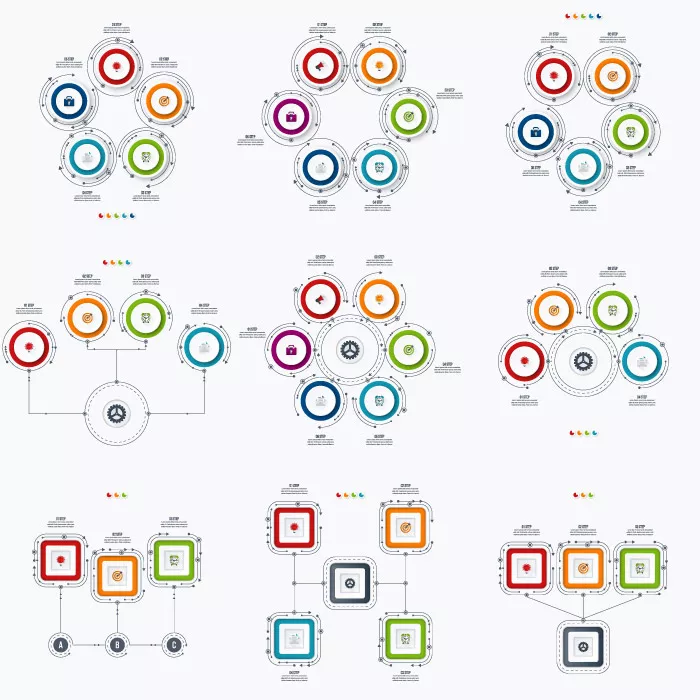 وکتور مجموعه اینفوگرافیک دایره ای رنگارنگ شماره ده