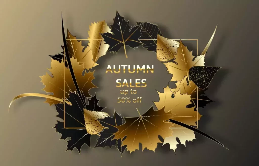 دانلود وکتور طراحی لوکس طلایی تخفیف پاییز