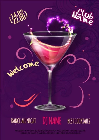 وکتور تبلیغاتی کافی شاپ در زمینه بنفش شماره دو