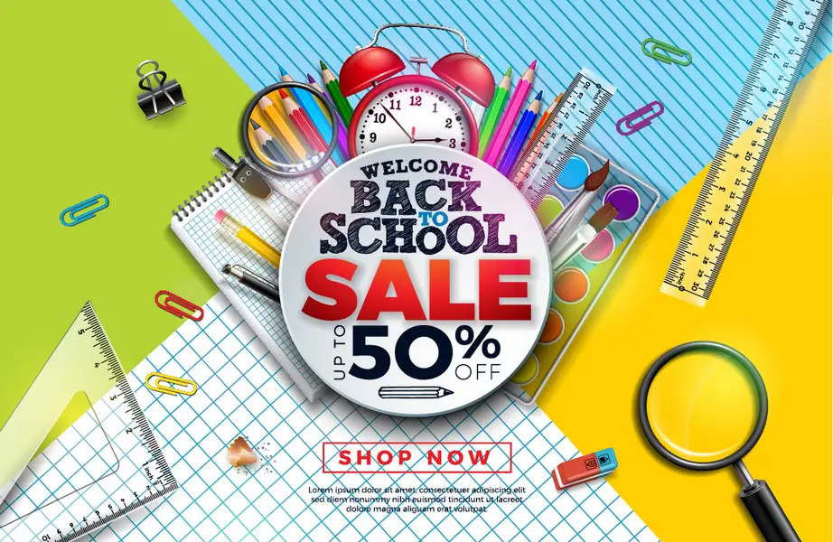 وکتور پس زمینه واقع بینانه لوازم تحریر و مدرسه