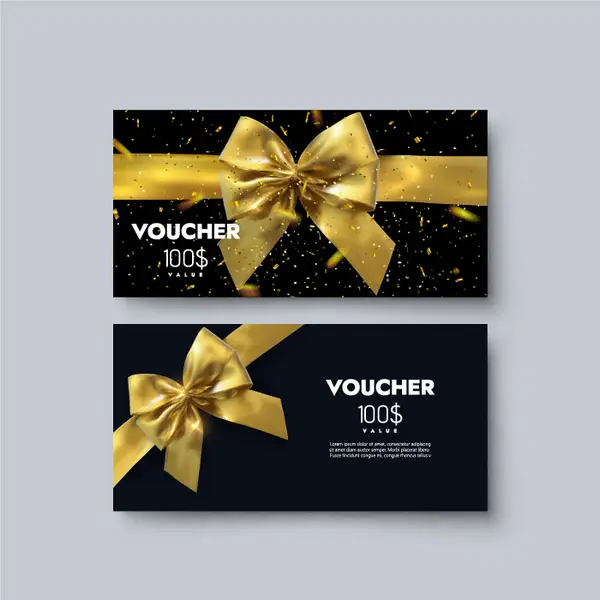 وکتور کارت تخفیف و هدیه سیاه با روبان زرد