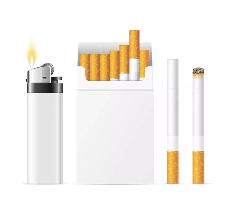 وکتور پاکت سیگار و فندک واقع بینانه