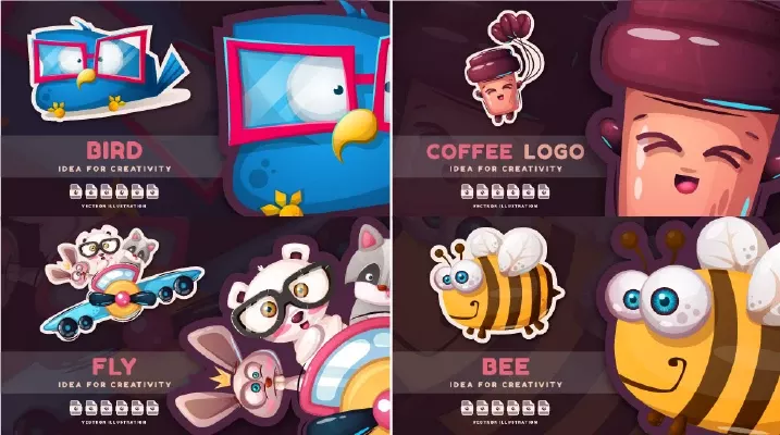 وکتور کارتونی مجموعه شماره پنج