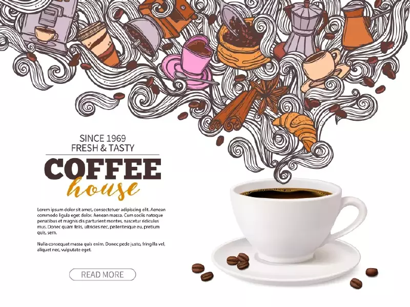 دانلود وکتور تبلیغ نوشیدنی قهوه واقع بینانه
