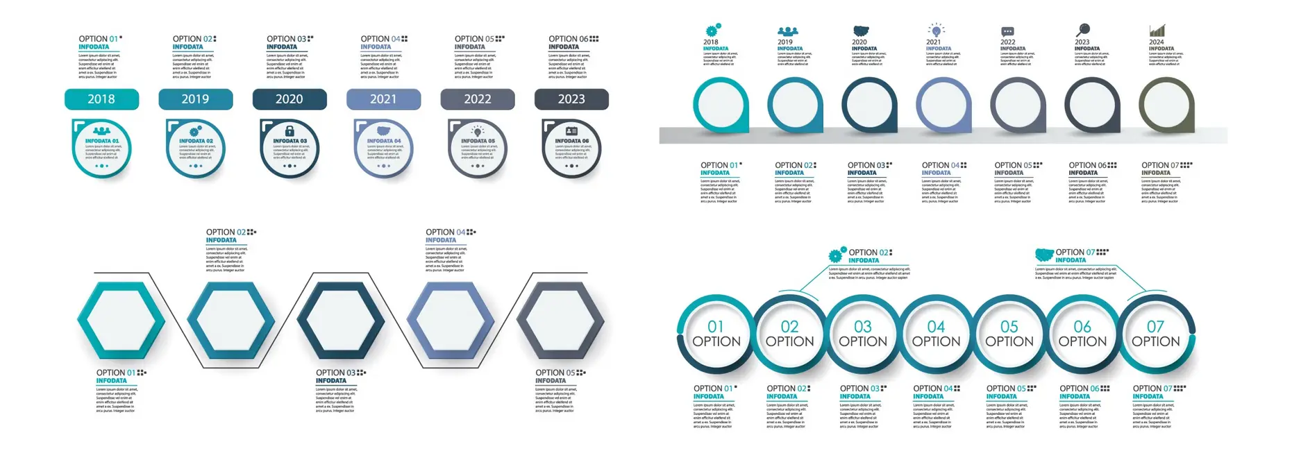 وکتور ست اینفوگرافیک و تایم لاین سفید دایره ای