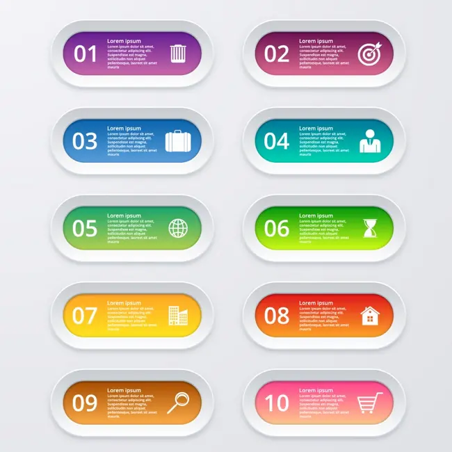 وکتور اینفوگرافیک رنگارنگ با ده مرحله