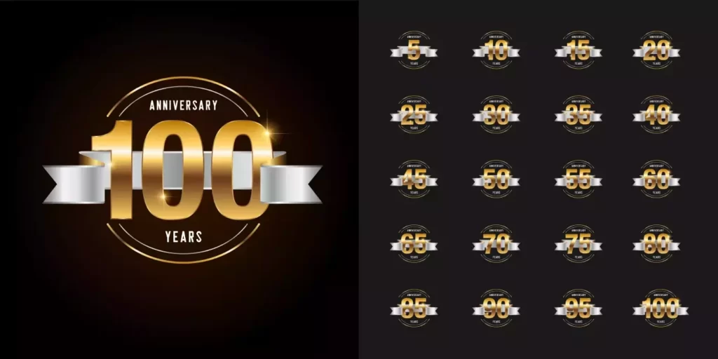 دانلود وکتور مجموعه عناصر سالگرد طلایی لوکس