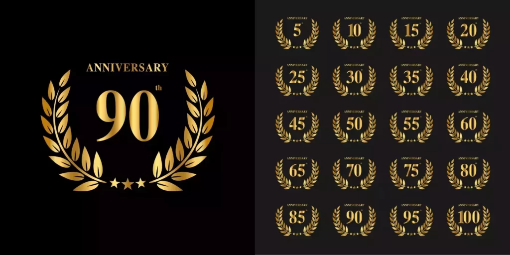 دانلود وکتور مجموعه اعداد طلایی لوکس سالگرد