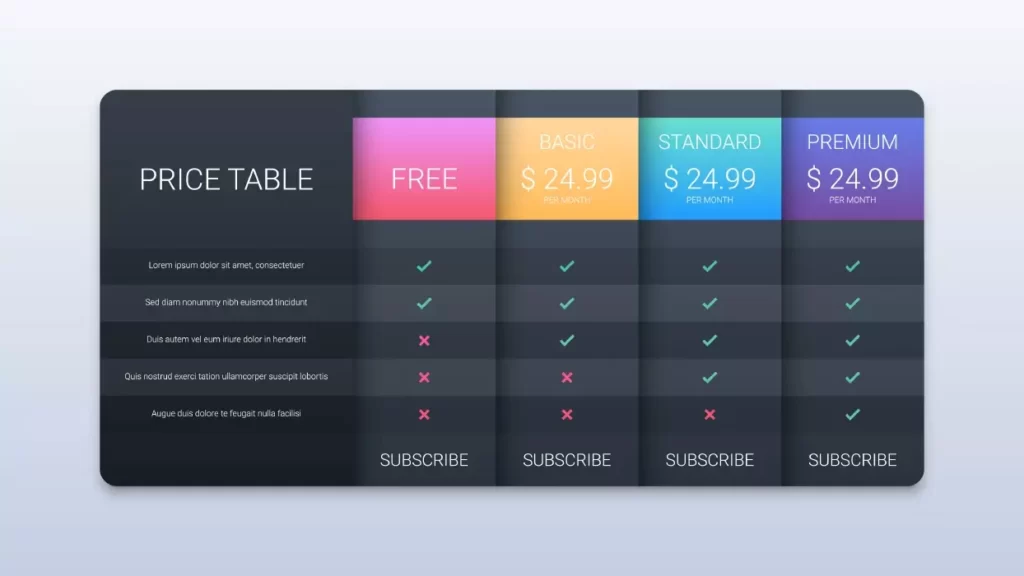 دانلود وکتور قالب اشتراک و پلن وب سایت